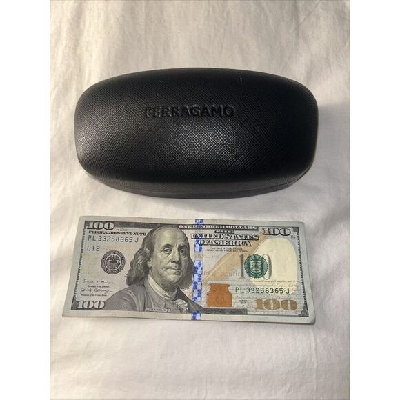 SALVATORE FERRAGAMO CROSSHATCH LEATHER SUNGLASSES CASE BLACK - Picture 6 of 9